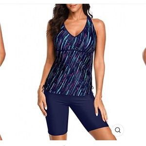 NWT From Amazon Yonique Navy Blue 2 Piece Tankini Top Swim Shorts Size XXL